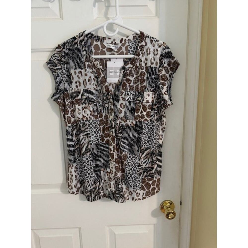 NWT Emily Daniels Animal Patchwork Knit Top Size M